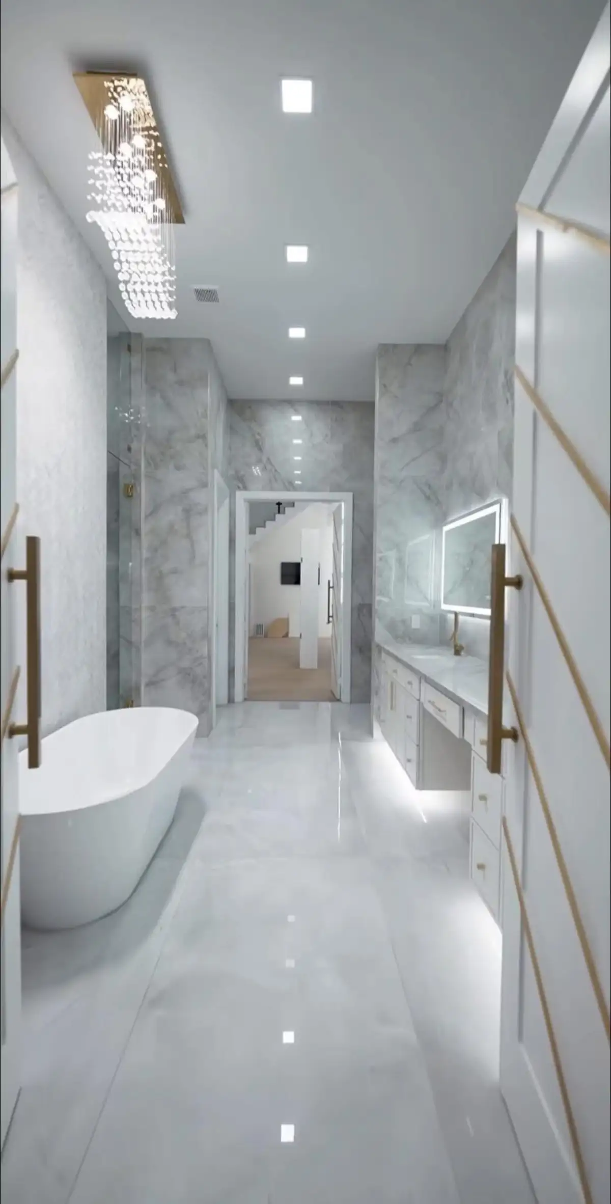 Premium bathroom remodeling in Cedar Hill — ultra-luxury bathroom with crystal chandelier and marble